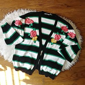 Thats Me! Striped & Embroidered Floral Sweater(M)